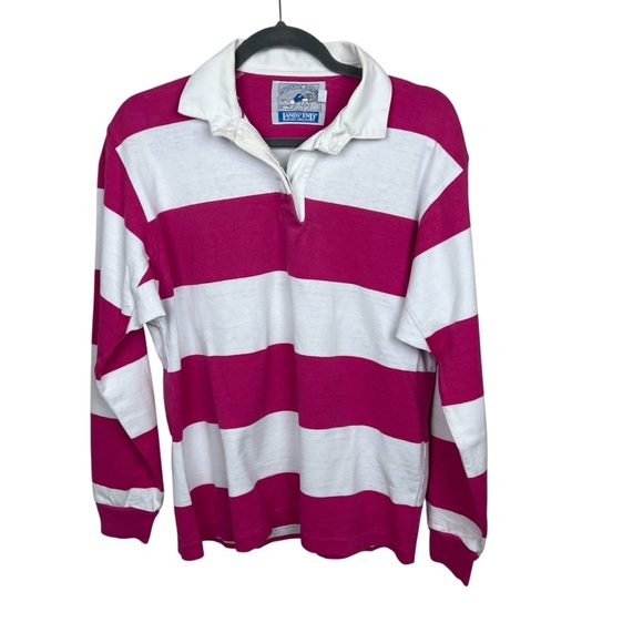 Lands' End Tops - Authentic Lands’ End Vintage Rugby Shirt – Pink & White Stripe – Women’s M